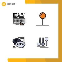 4 Universal Filledline Flat Color Signs Symbols of hands callout attach pointer sms Editable Vector Design Elements