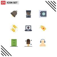 Pack of 9 creative Flat Colors of tag computer protect laptop healthy Editable Vector Design Elements