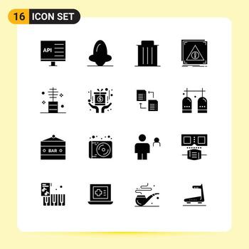 16 glifos sólidos universales establecidos para aplicaciones web y móviles denegados error medicina basura reciclar elementos de diseño vectorial editables vector