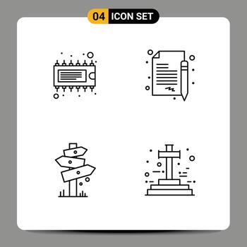 Mobile Interface Line Set of 4 Pictograms of component board ic contract sign Editable Vector Design Elements