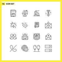 User Interface Pack of 16 Basic Outlines of cloud tie dye suit industry Editable Vector Design Elements