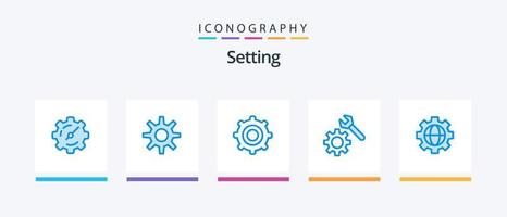 Setting Blue 5 Icon Pack Including . cogs. globe. gear. Creative Icons Design vector