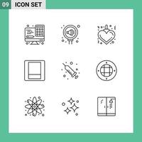 9 Universal Outlines Set for Web and Mobile Applications medical injection reputation toggle light Editable Vector Design Elements