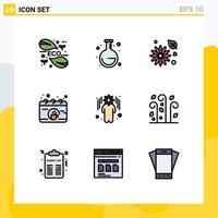 Mobile Interface Filledline Flat Color Set of 9 Pictograms of management cup flower coffee calendar Editable Vector Design Elements