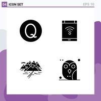 Modern Set of 4 Solid Glyphs and symbols such as quetzal hill connection phone rocks Editable Vector Design Elements