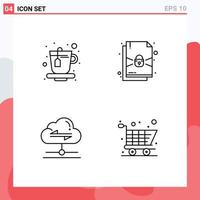 Pack of 4 creative Filledline Flat Colors of cup data document share online shopping Editable Vector Design Elements