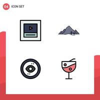 Mobile Interface Filledline Flat Color Set of 4 Pictograms of layout eye mountain nature ui Editable Vector Design Elements