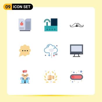 Editable Vector Line Pack of 9 Simple Flat Colors of router internet hipster comment bubble Editable Vector Design Elements