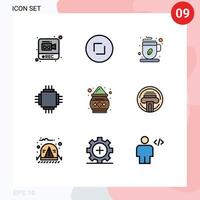 9 Thematic Vector Filledline Flat Colors and Editable Symbols of color electronic coffee electric chip Editable Vector Design Elements