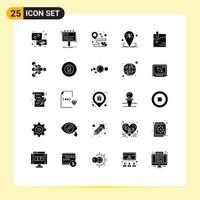 Pack of 25 Modern Solid Glyphs Signs and Symbols for Web Print Media such as placeholder location destination business party Editable Vector Design Elements