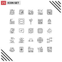 Group of 25 Lines Signs and Symbols for website city graph bench security Editable Vector Design Elements