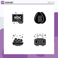 4 Universal Solid Glyph Signs Symbols of abc salad learn egg eat Editable Vector Design Elements