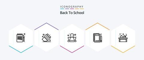 paquete de iconos de 25 líneas de regreso a la escuela que incluye taza. escribiendo. educación. papelería. computadora portátil vector
