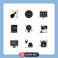 9 User Interface Solid Glyph Pack of modern Signs and Symbols of instruction communication line assistant online shop Editable Vector Design Elements