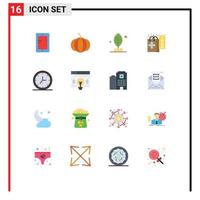 Pack of 16 creative Flat Colors of webpage interface motivation wall clock Editable Pack of Creative Vector Design Elements