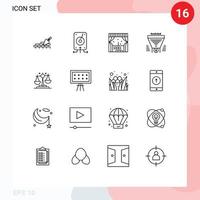 Pack of 16 Modern Outlines Signs and Symbols for Web Print Media such as balance dollar storage funnel filter Editable Vector Design Elements
