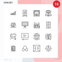 paquete de 16 signos y símbolos de contornos modernos para medios de impresión web, como el filtro de embudo de almacenamiento de dólares de equilibrio, elementos de diseño de vectores editables