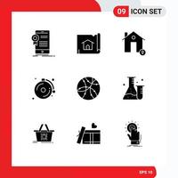 Group of 9 Solid Glyphs Signs and Symbols for global bell house alarm location Editable Vector Design Elements