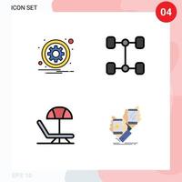 Set of 4 Modern UI Icons Symbols Signs for circle umbrella setting vehicles brand Editable Vector Design Elements