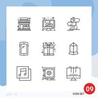 9 Thematic Vector Outlines and Editable Symbols of box android dierection mobile phone Editable Vector Design Elements