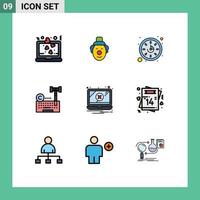 Set of 9 Vector Filledline Flat Colors on Grid for problem error time laywer internet Editable Vector Design Elements