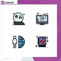 Pictogram Set of 4 Simple Filledline Flat Colors of bat freelance night monitor outsource Editable Vector Design Elements