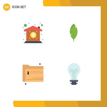 conjunto moderno de 4 iconos y símbolos planos, como documentos de inversión, carpeta de plumas, bulbo, elementos de diseño vectorial editables vector