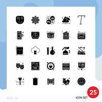 Pack of 25 Modern Solid Glyphs Signs and Symbols for Web Print Media such as digital marketing italic branding font cloud Editable Vector Design Elements