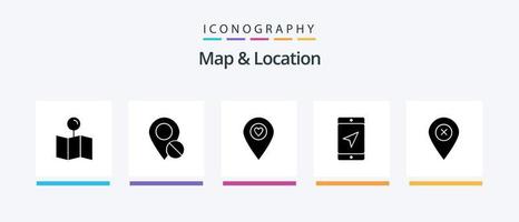 paquete de iconos de mapa y ubicación glifo 5 que incluye ubicación. mapa. médico. ubicación. puntero. diseño de iconos creativos vector