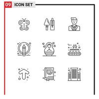 Pack of 9 Modern Outlines Signs and Symbols for Web Print Media such as pencil edit tool writing leader Editable Vector Design Elements