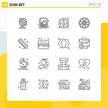 Mobile Interface Outline Set of 16 Pictograms of pie ruler experience measure plent Editable Vector Design Elements