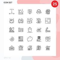 Pictogram Set of 25 Simple Lines of tea mobile finger tuch massage graduation Editable Vector Design Elements