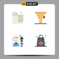 Set of 4 Modern UI Icons Symbols Signs for cleaning speedometer tissue tool bag Editable Vector Design Elements