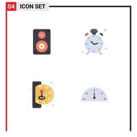 4 Universal Flat Icons Set for Web and Mobile Applications audio alert monitor time fun Editable Vector Design Elements