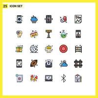 25 Universal Filled line Flat Color Signs Symbols of paper high mobile data pills Editable Vector Design Elements