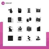 16 Thematic Vector Solid Glyphs and Editable Symbols of commerce love entertainment day bag Editable Vector Design Elements