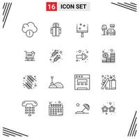 User Interface Pack of 16 Basic Outlines of item shopping dustpan cart sofa Editable Vector Design Elements