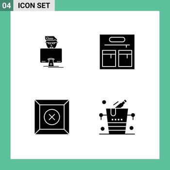 conjunto de 4 glifos sólidos vectoriales en cuadrícula para elementos de diseño vectorial editables de hielo de caja de programador de cubo de hacker vector