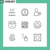 User Interface Pack of 9 Basic Outlines of speaker music man radio face Editable Vector Design Elements