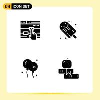 4 Universal Solid Glyphs Set for Web and Mobile Applications click bloon web food nature Editable Vector Design Elements