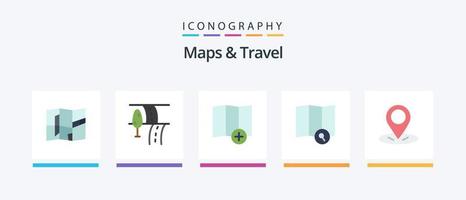 Mapas y paquete de iconos de 5 planos de viaje que incluye. nuevo. alfiler. GPS. diseño de iconos creativos vector