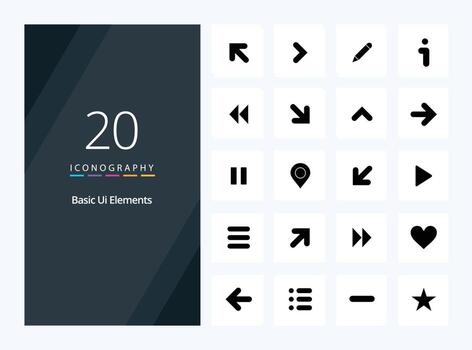 20 Basic Ui Elements Solid Glyph icon for presentation vector
