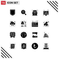 Pack of 16 Modern Solid Glyphs Signs and Symbols for Web Print Media such as hosting data bookmark poll bars Editable Vector Design Elements