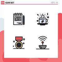 Pack of 4 Modern Filledline Flat Colors Signs and Symbols for Web Print Media such as business hot list coffee star Editable Vector Design Elements