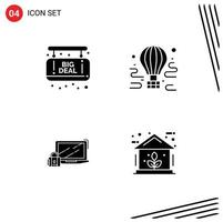 Editable Vector Line Pack of 4 Simple Solid Glyphs of board padlock air travel lock Editable Vector Design Elements