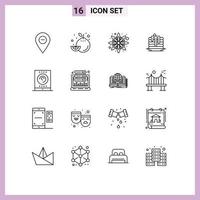 Pack of 16 creative Outlines of streaming office flower canada wedding Editable Vector Design Elements