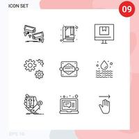 9 Universal Outlines Set for Web and Mobile Applications bakery preferences box gears online Editable Vector Design Elements