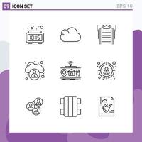 Group of 9 Outlines Signs and Symbols for internet iot success user administration Editable Vector Design Elements