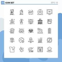 25 Universal Lines Set for Web and Mobile Applications display devices usa camera kid Editable Vector Design Elements