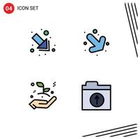 Group of 4 Modern Filledline Flat Colors Set for arrow upload business startup leaf Editable Vector Design Elements